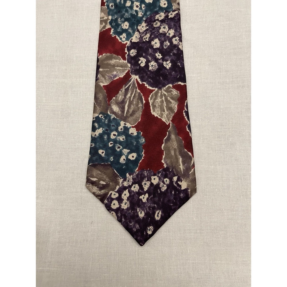 Don Loper Vintage Men's 4" Silk Tie Red Green Purple Abstract Floral 55"